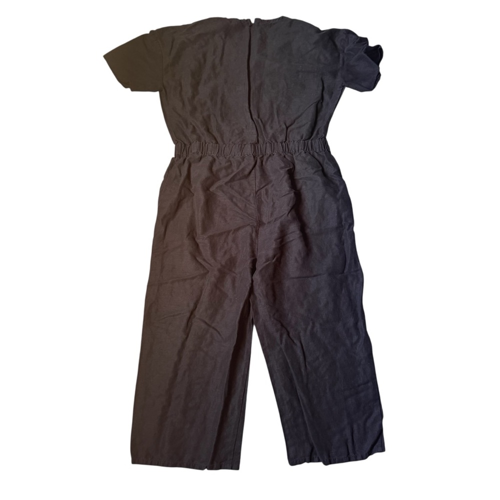 Eileen Fisher Black Short-Sleeve V-Neck Linen-Blend Jumpsuit - Picture 2 of 7